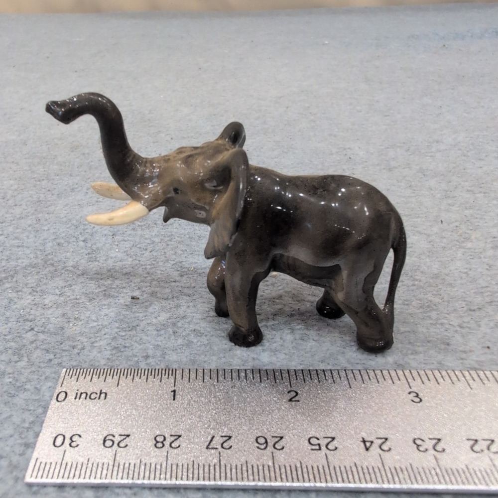 Ceramic Elephant Figurine Ivory Tusks Raised Trunk Animal Decor‎ - Picture 3 of 3